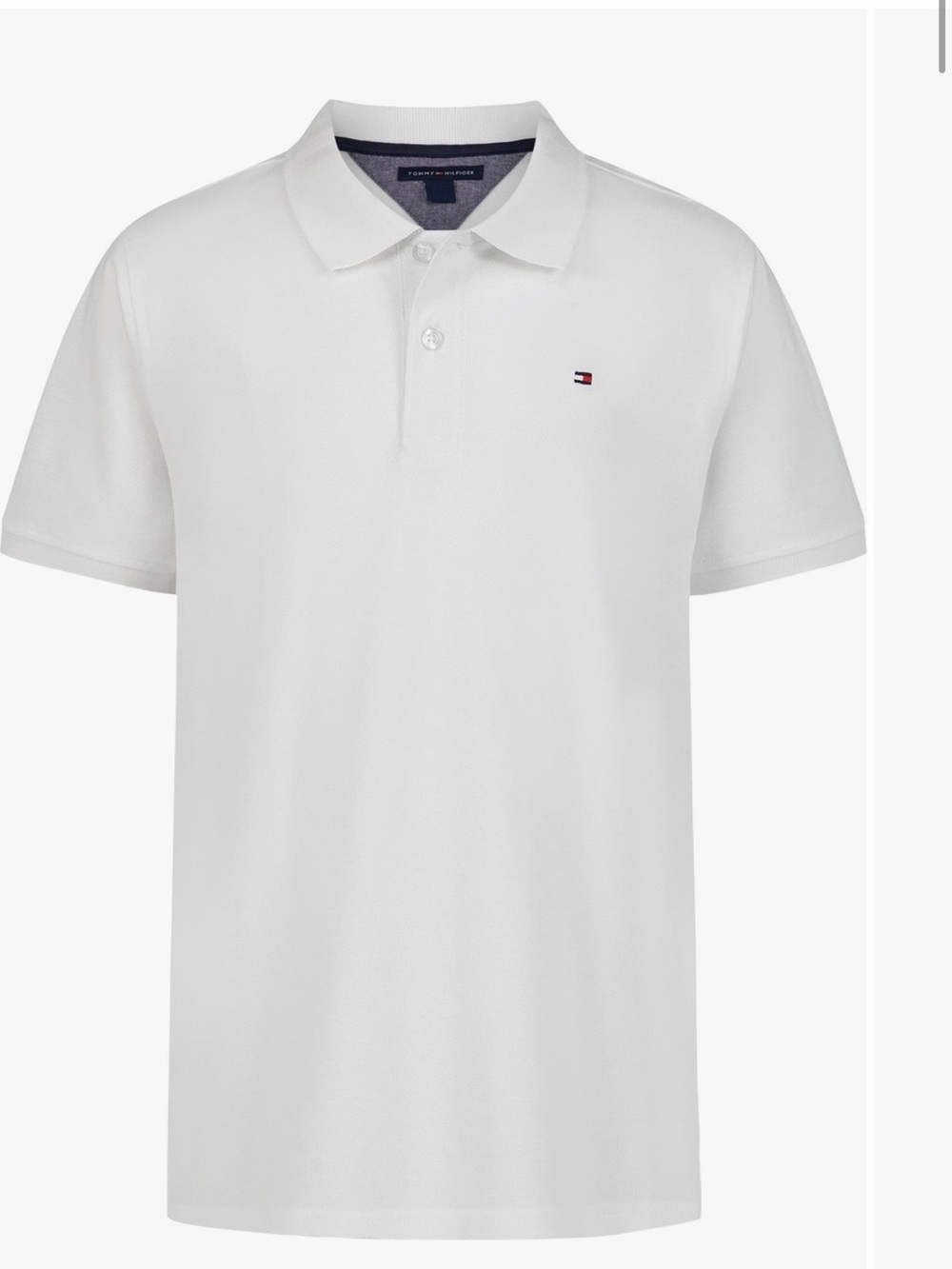 Tommy Hilfiger White Short-Sleeve Polo with Signature Flag